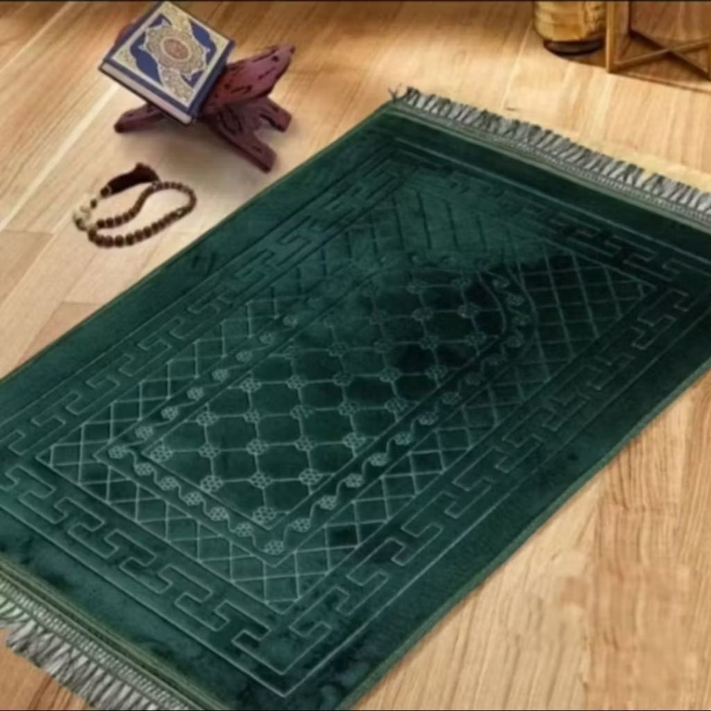 Luxury Velvet Embossed Jaynamaj - Serenity Blue Prayer Mat