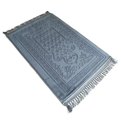 Luxury Velvet Embossed Jaynamaj - Serenity Blue Prayer Mat