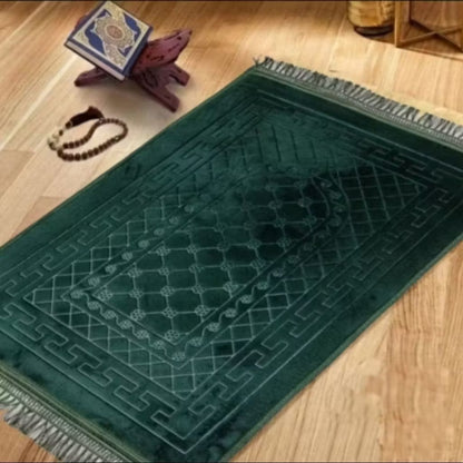 Luxury Velvet Embossed Jaynamaj - Serenity Blue Prayer Mat