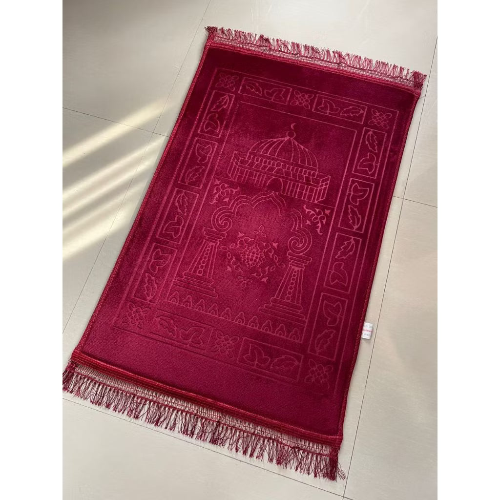 Luxury Velvet Embossed Jaynamaj - Serenity Blue Prayer Mat