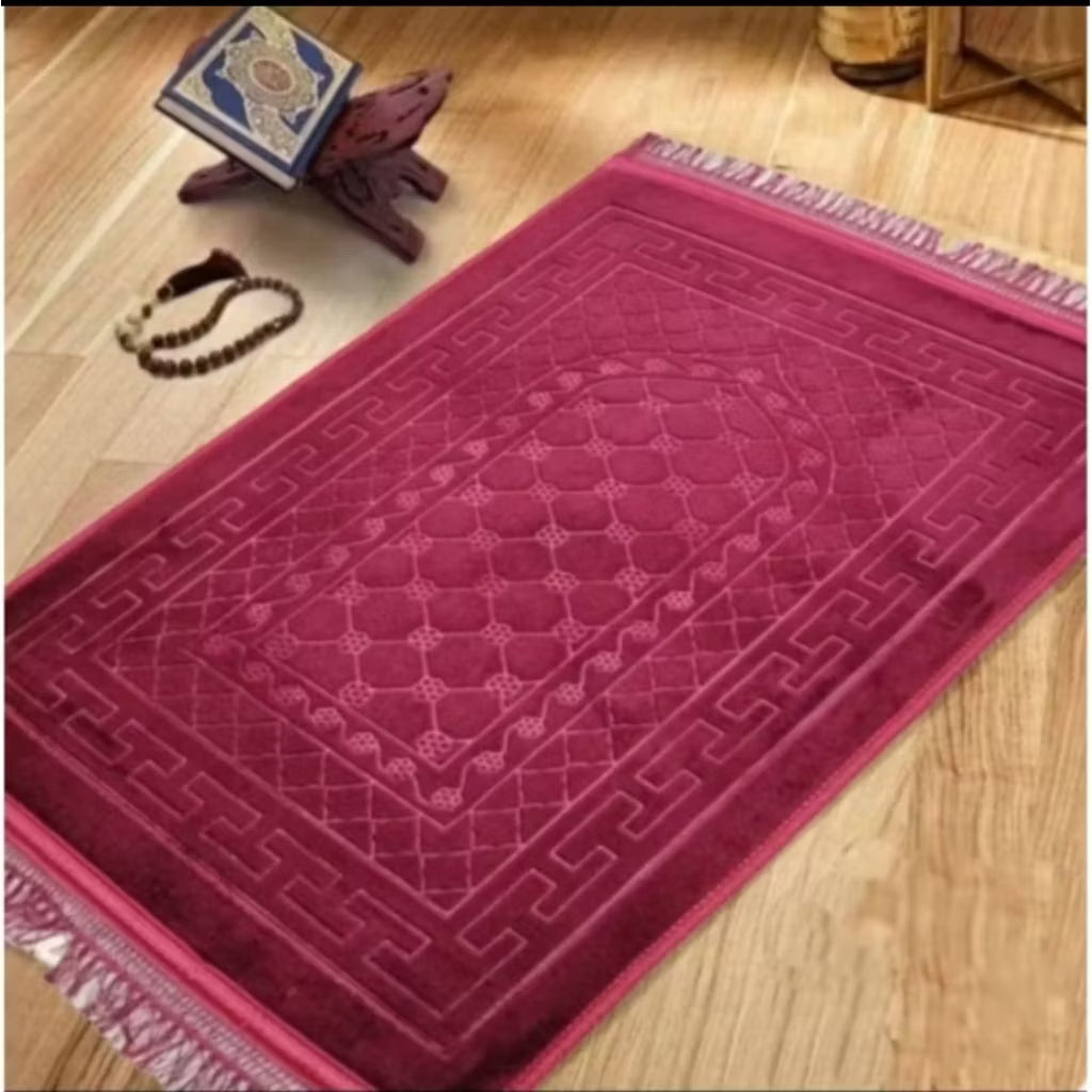 Luxury Velvet Embossed Jaynamaj - Serenity Blue Prayer Mat